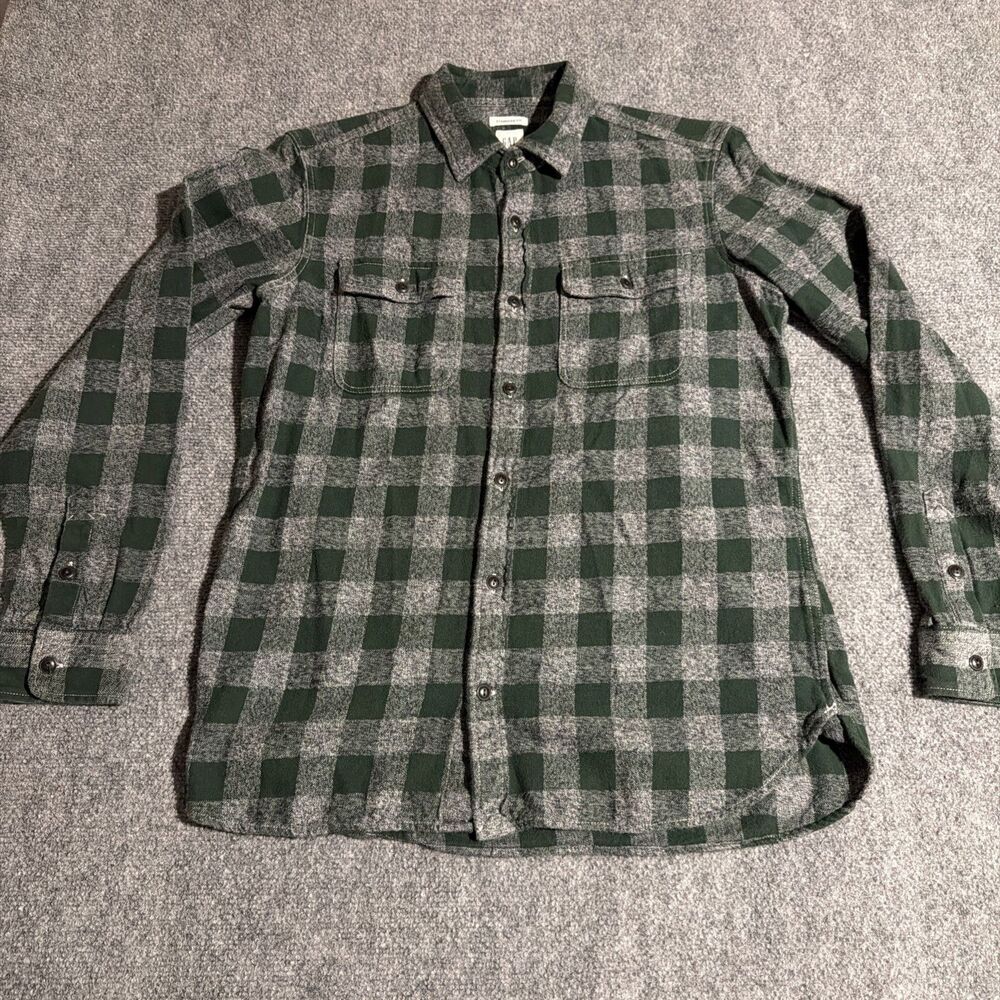 GAP  Flannel Shirt Mens Medium Green Plaif Button Front Long Sleeve Heavyweight